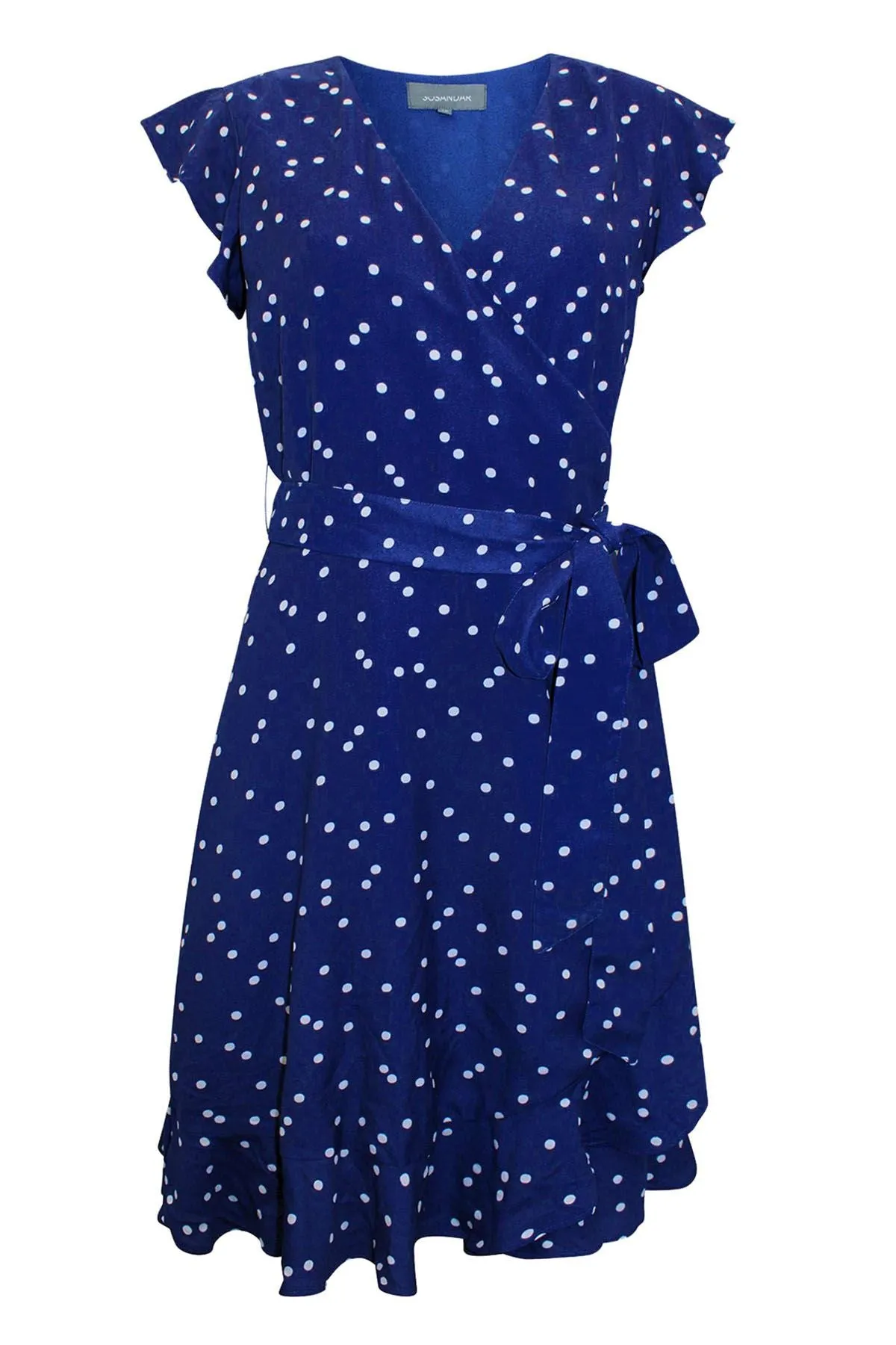 Navy Spotted Wrap Dress