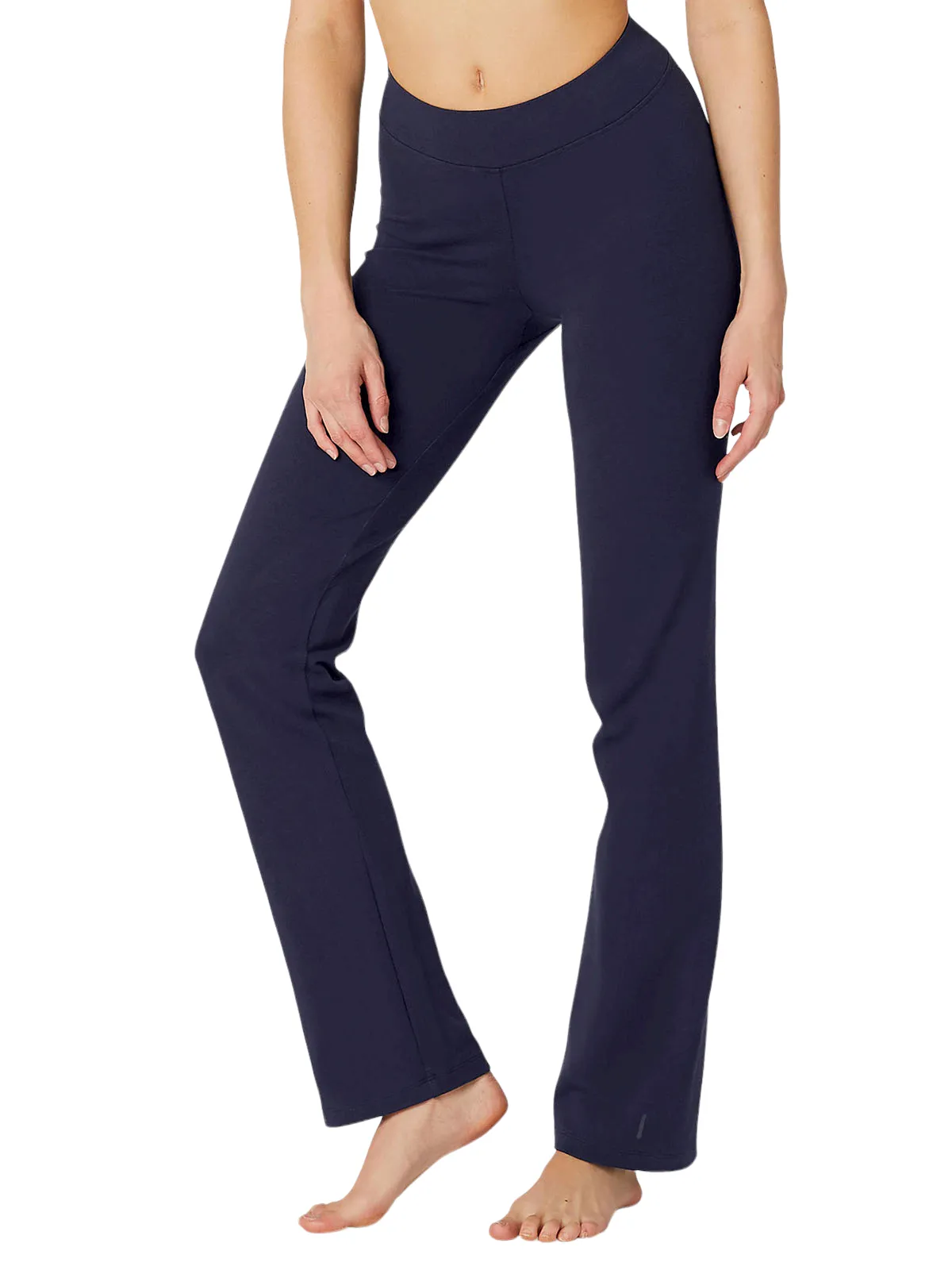 Navy Straight Leg Fitness Cotton Rich Stretchy Waist Leggings