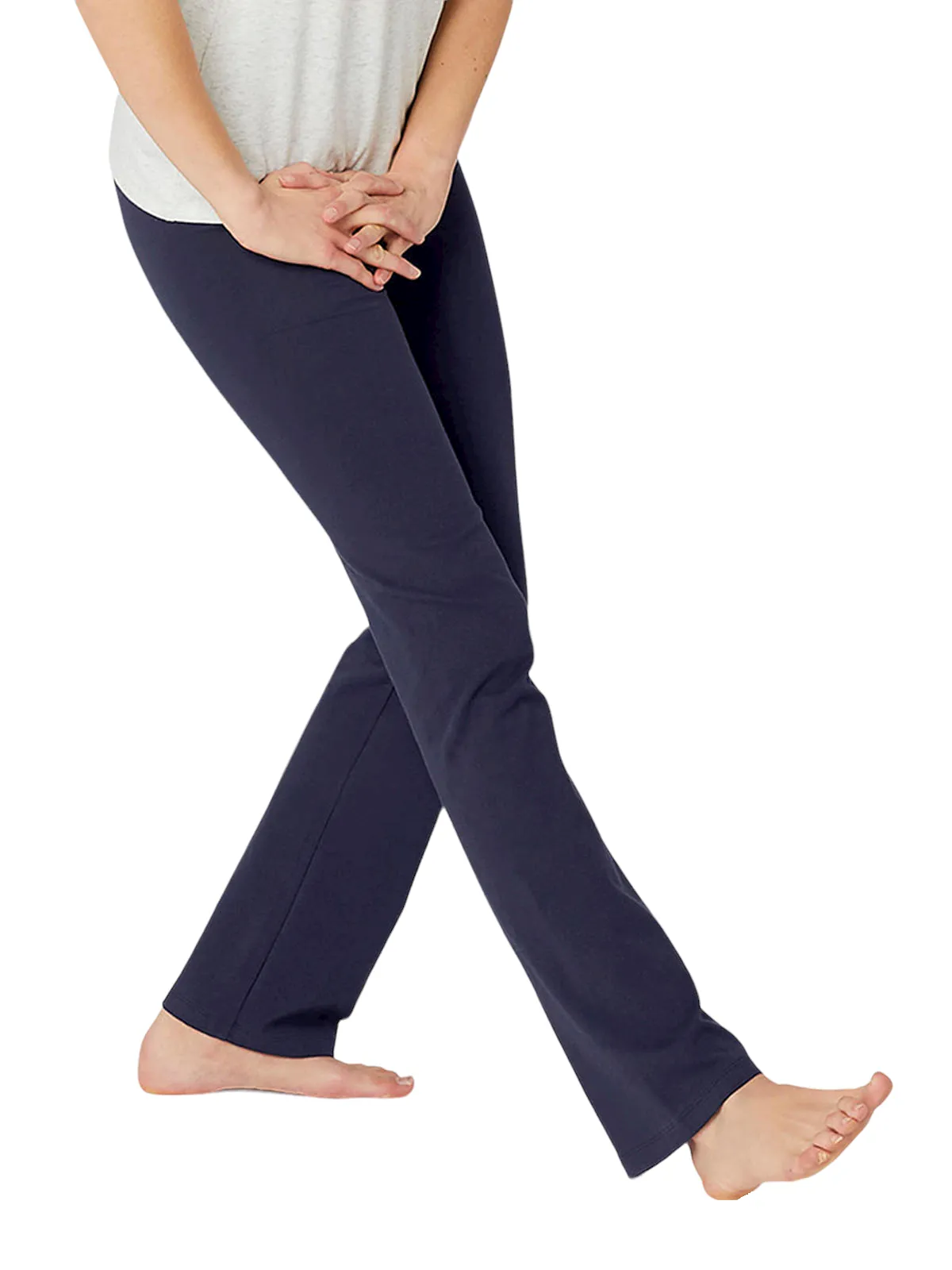 Navy Straight Leg Fitness Cotton Rich Stretchy Waist Leggings