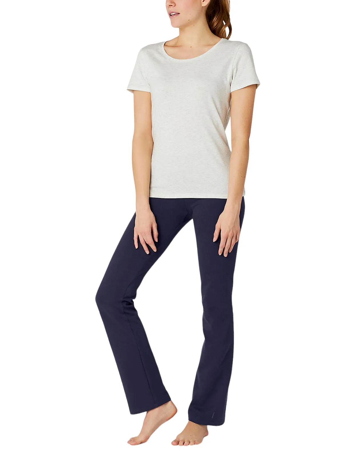 Navy Straight Leg Fitness Cotton Rich Stretchy Waist Leggings