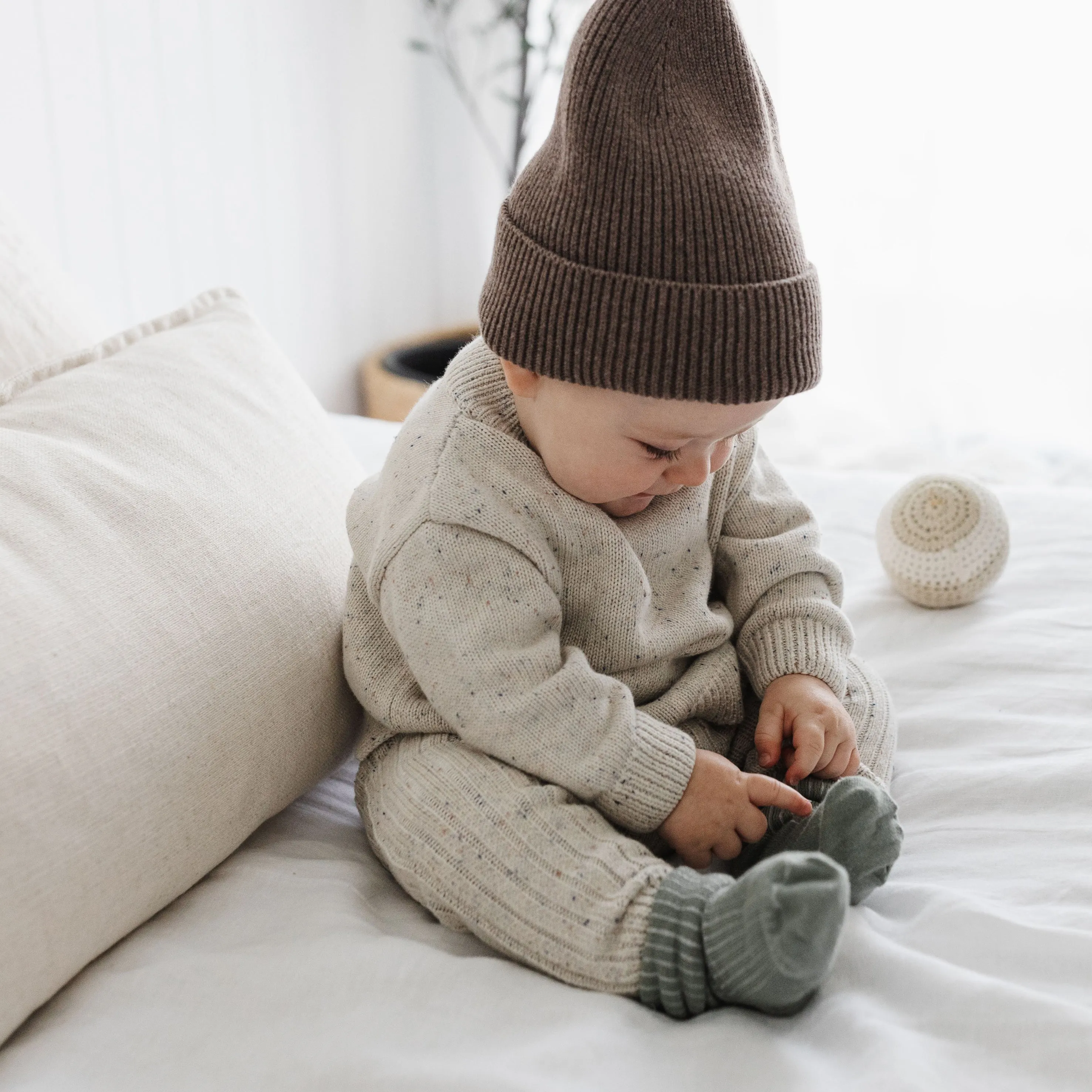 Organic Cotton Thick Knit Leggings - Oat Navy Fleck
