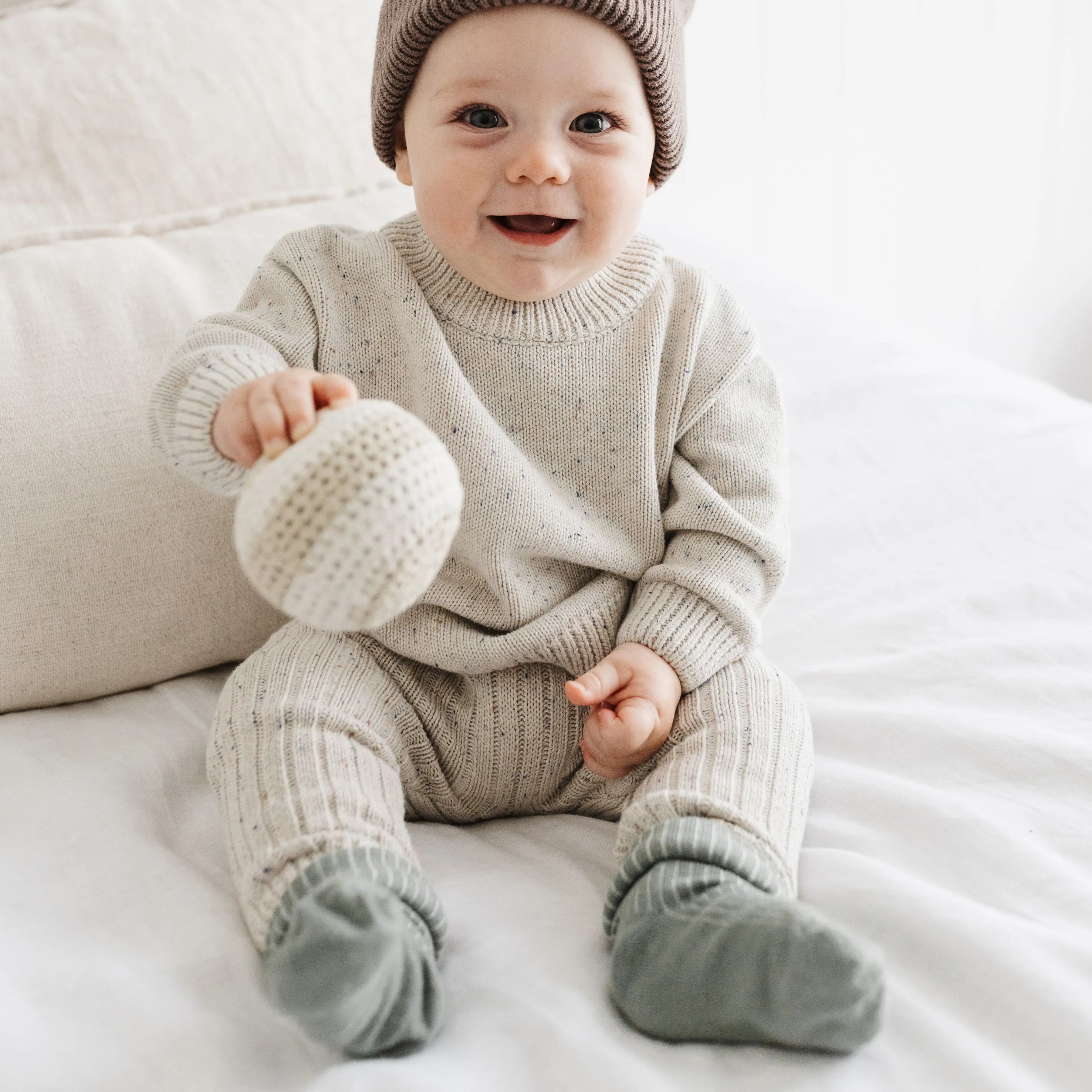 Organic Cotton Thick Knit Leggings - Oat Navy Fleck