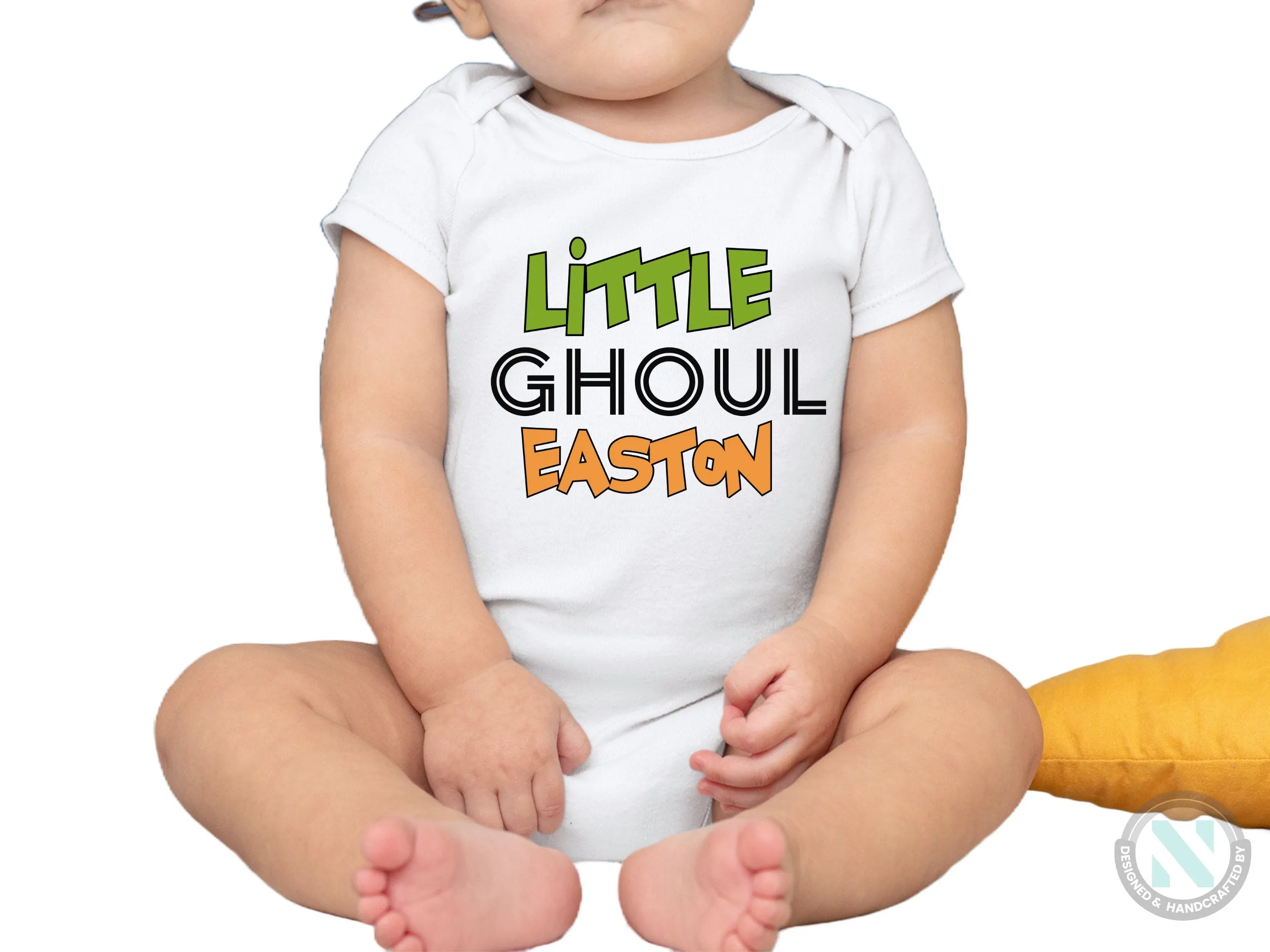 Personalize Name Baby Halloween Bodysuit With Little Ghoul