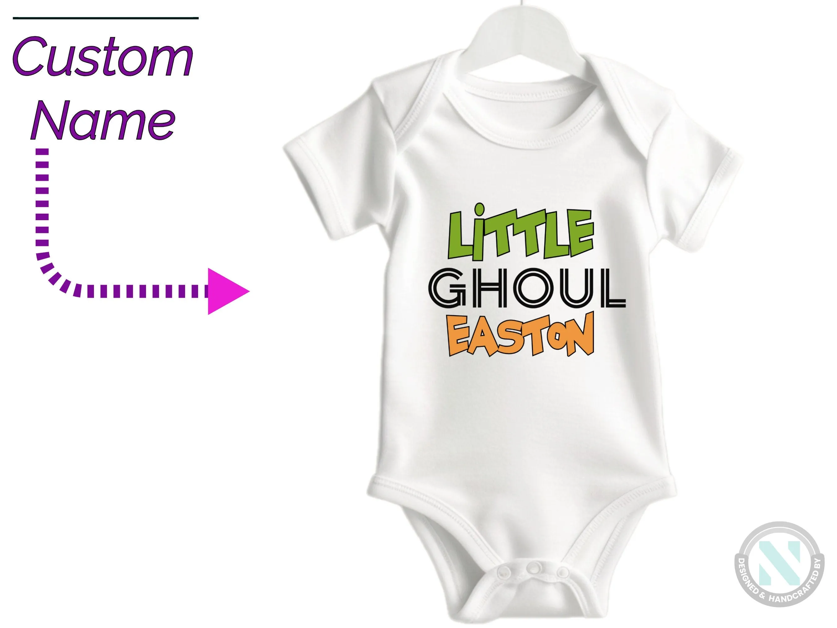 Personalize Name Baby Halloween Bodysuit With Little Ghoul