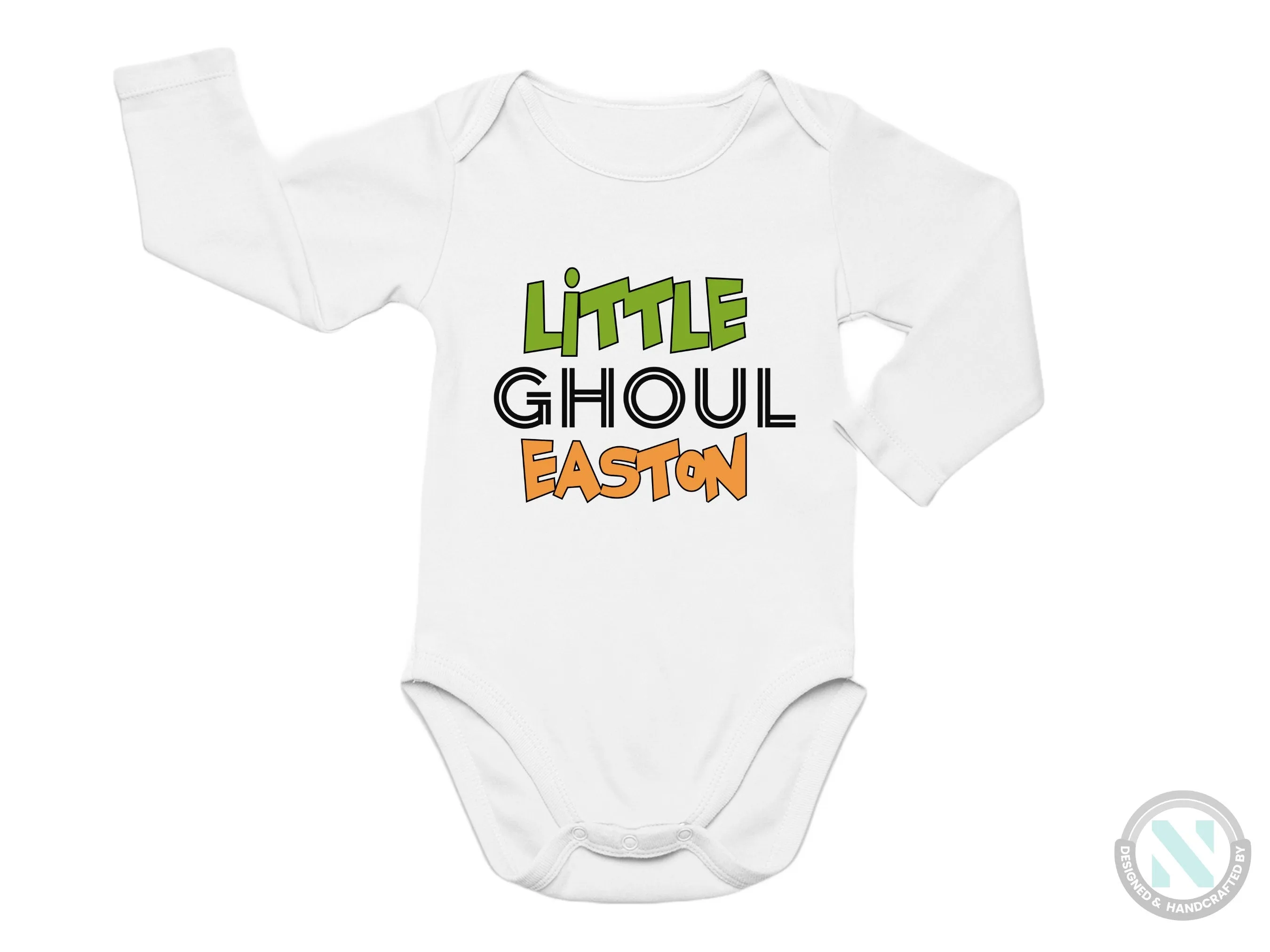 Personalize Name Baby Halloween Bodysuit With Little Ghoul
