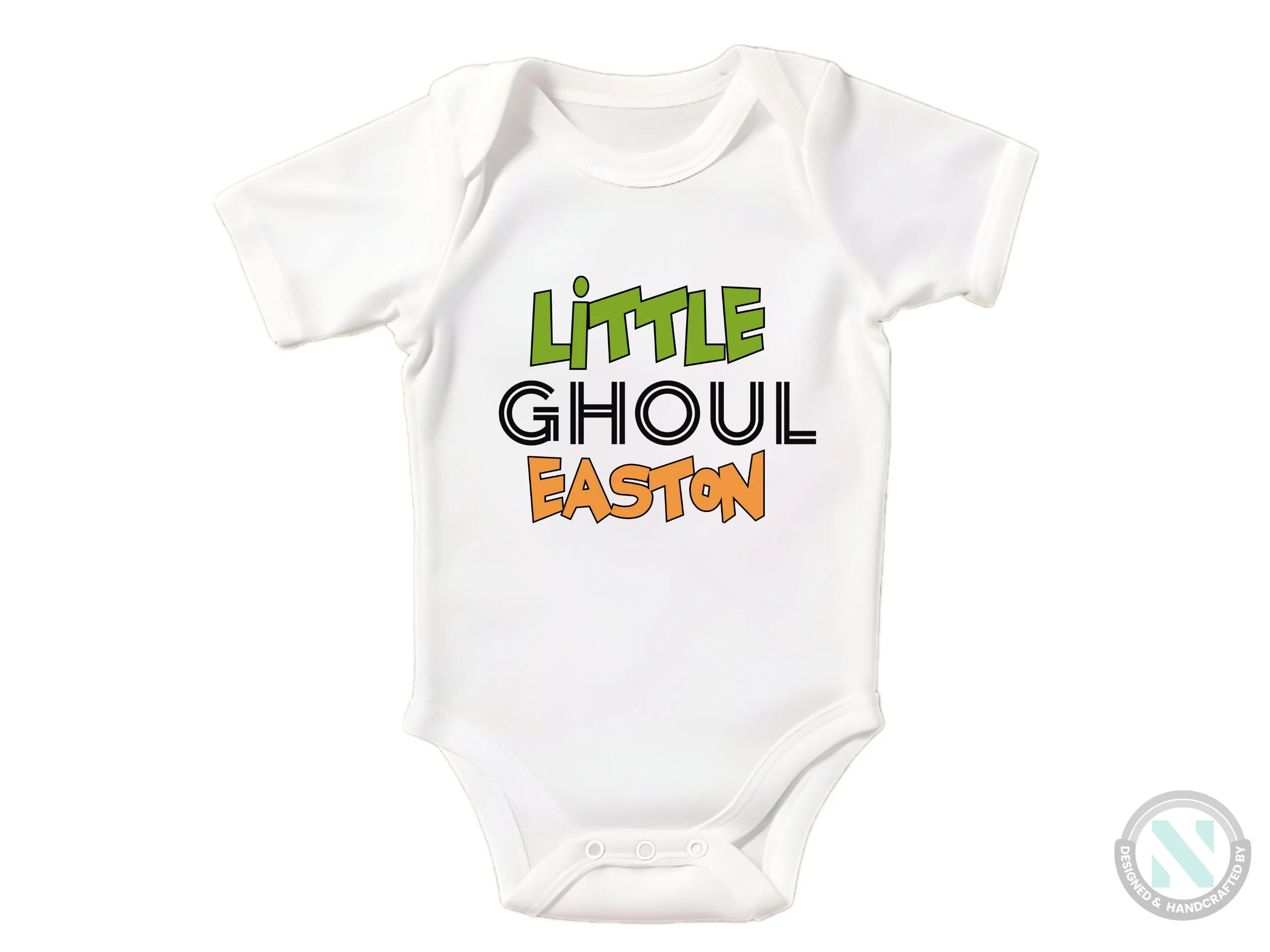 Personalize Name Baby Halloween Bodysuit With Little Ghoul