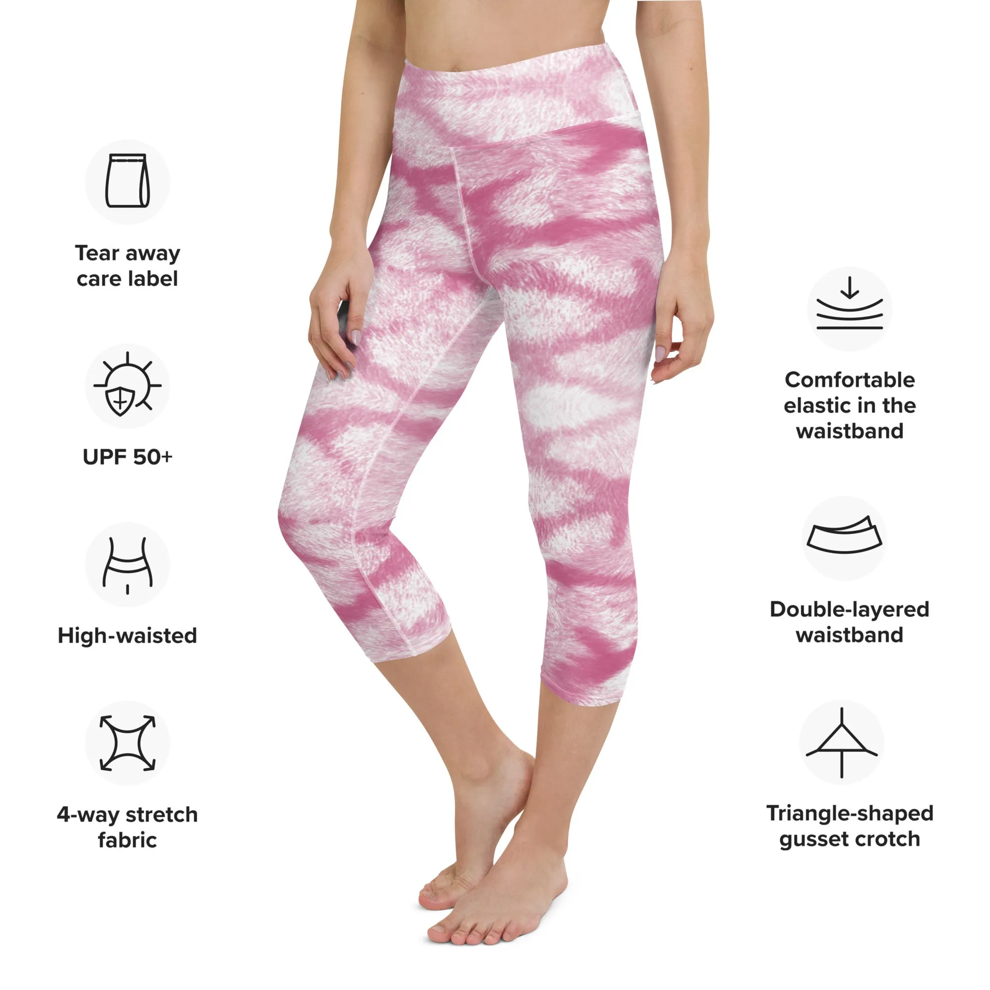 Pink Animal Print Yoga Capri Leggings | Exercise Capri Leggings, lioness-love