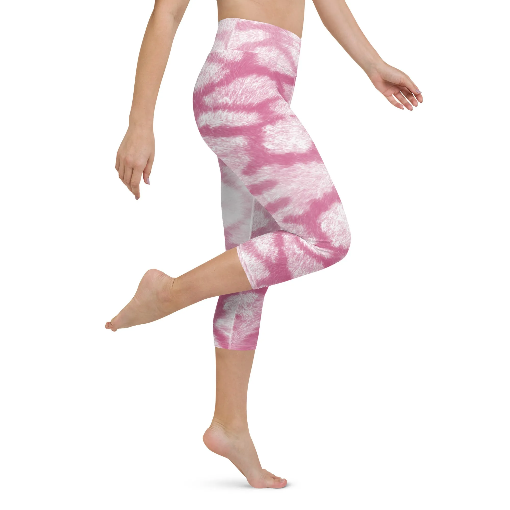 Pink Animal Print Yoga Capri Leggings | Exercise Capri Leggings, lioness-love