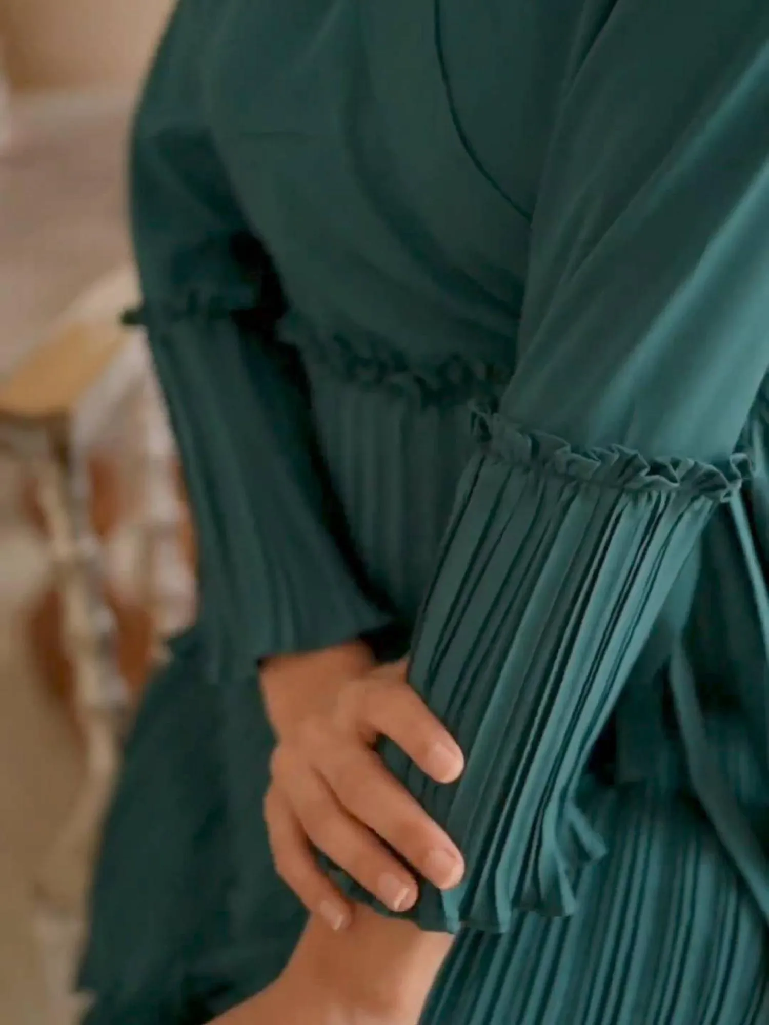 Pleated Wrap Teal Dress