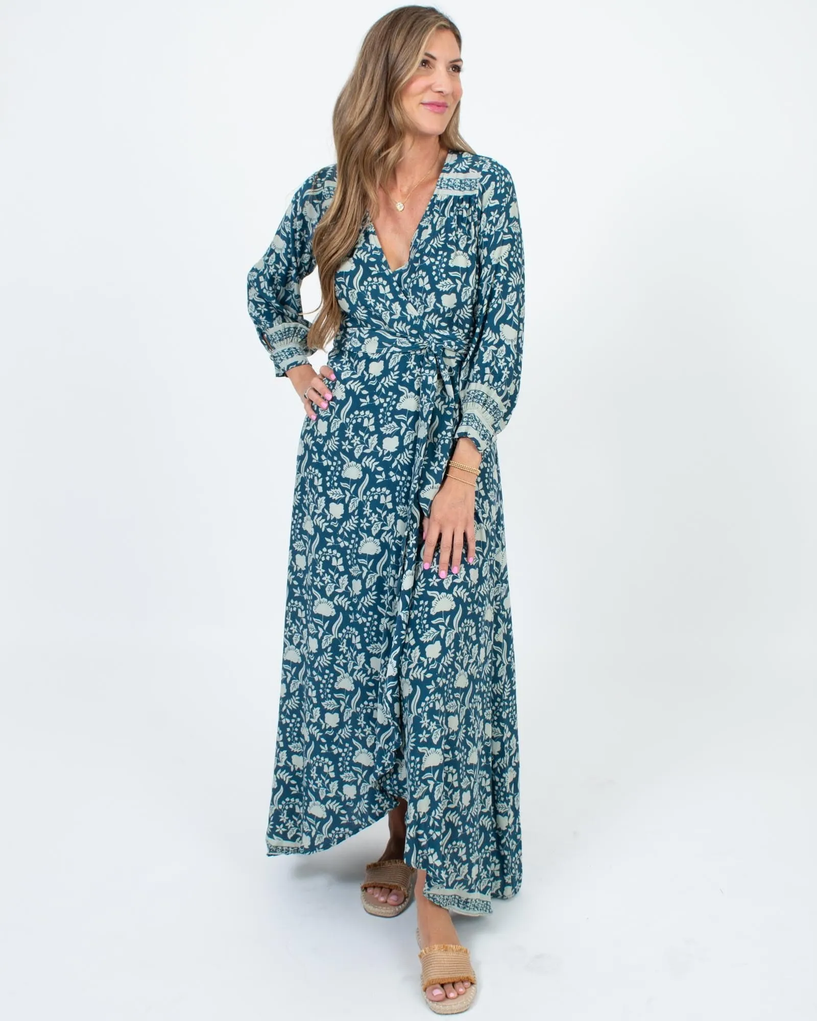 Printed Long Sleeve Wrap Dress