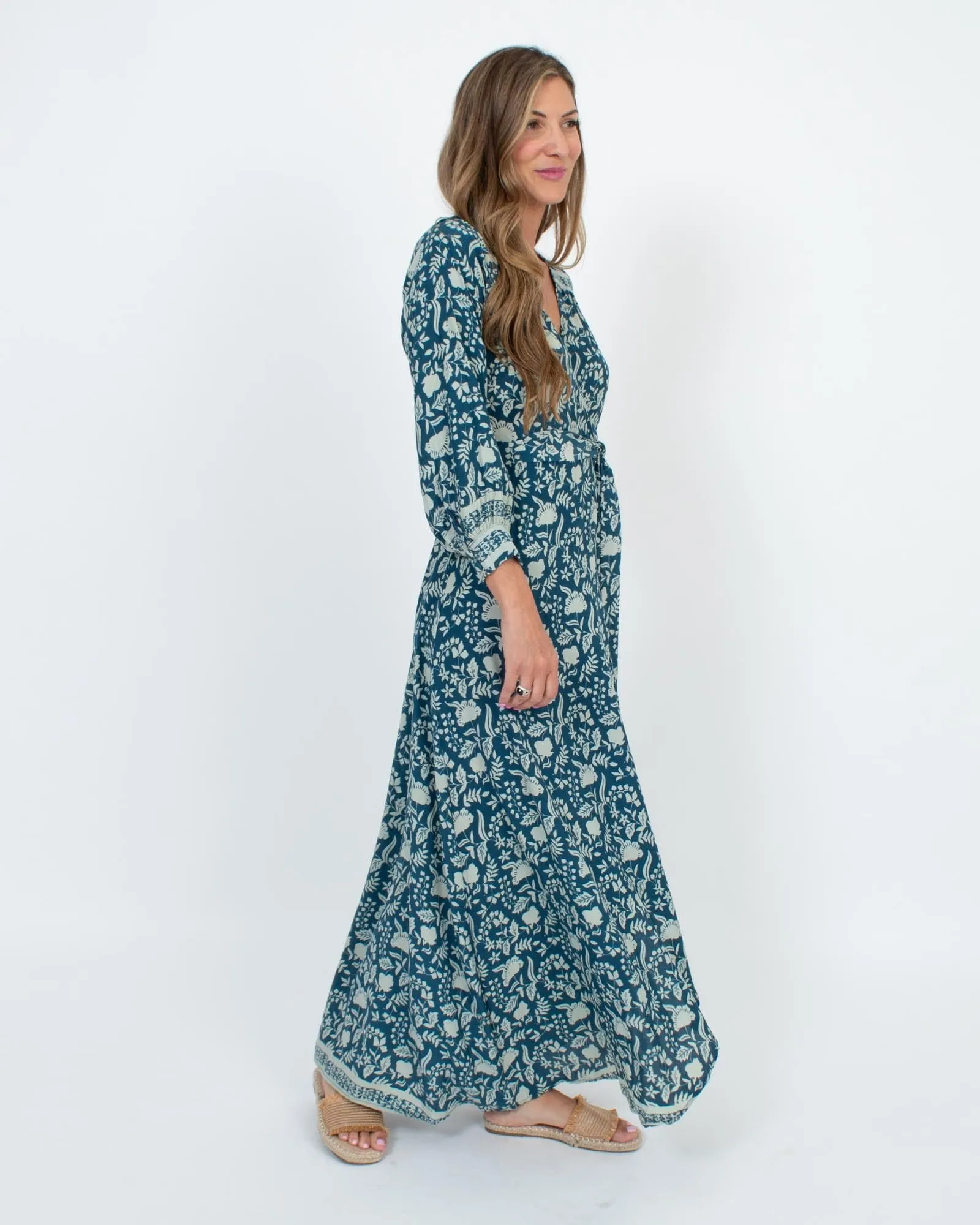 Printed Long Sleeve Wrap Dress