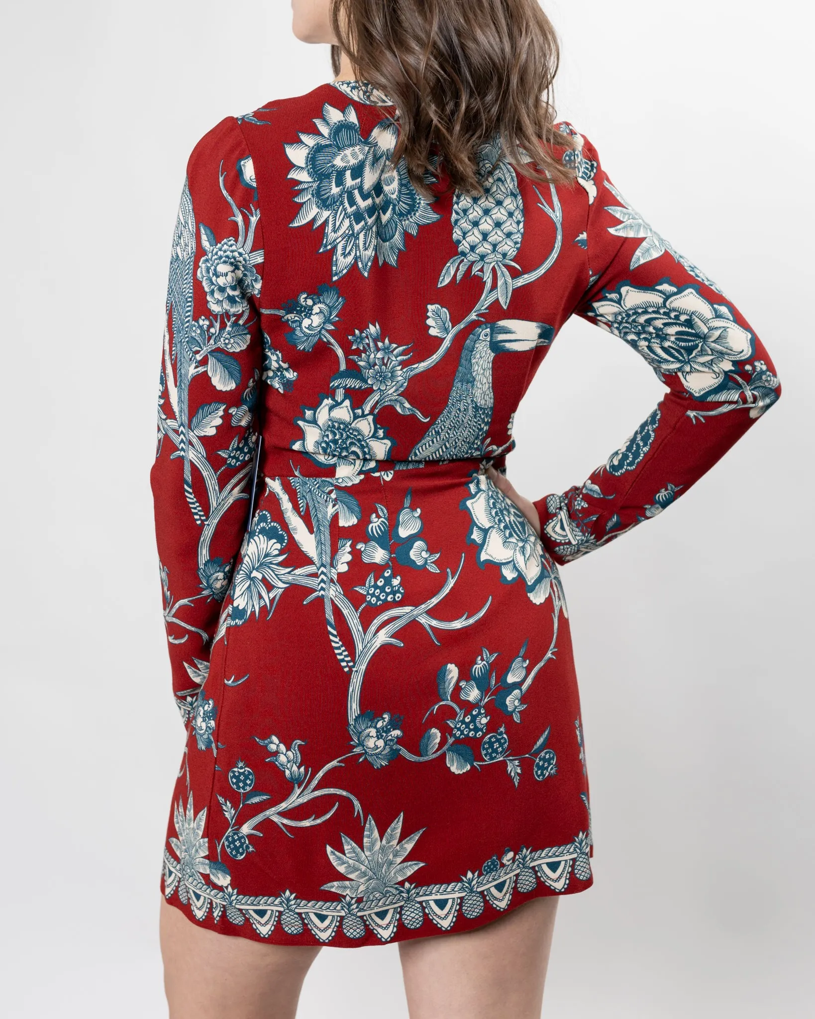 Red Tropical Landing Wrap Mini Dress
