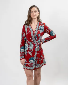 Red Tropical Landing Wrap Mini Dress