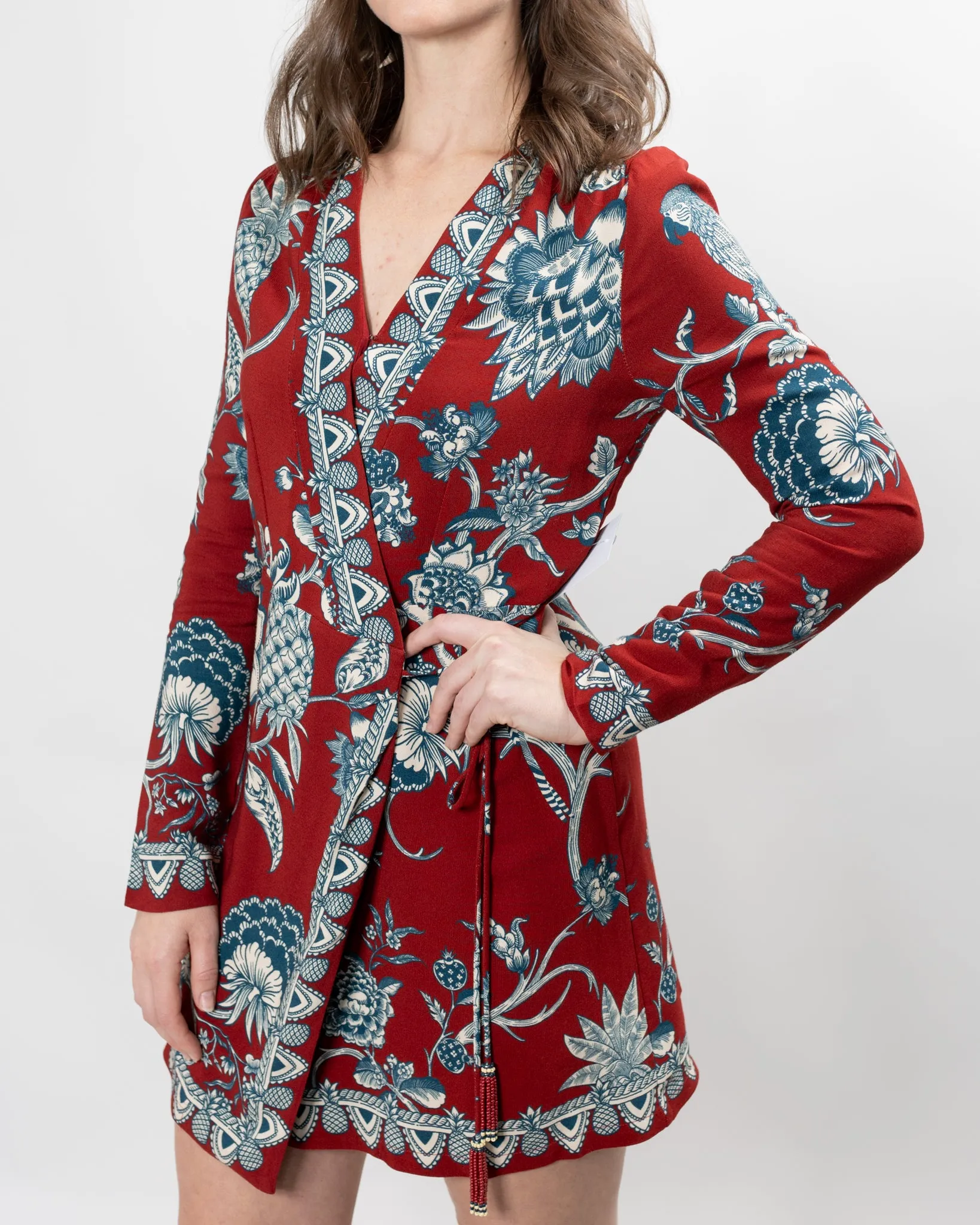 Red Tropical Landing Wrap Mini Dress