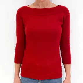 Scarlet Red Cashmere Slashed Crew Neck Jumper Small