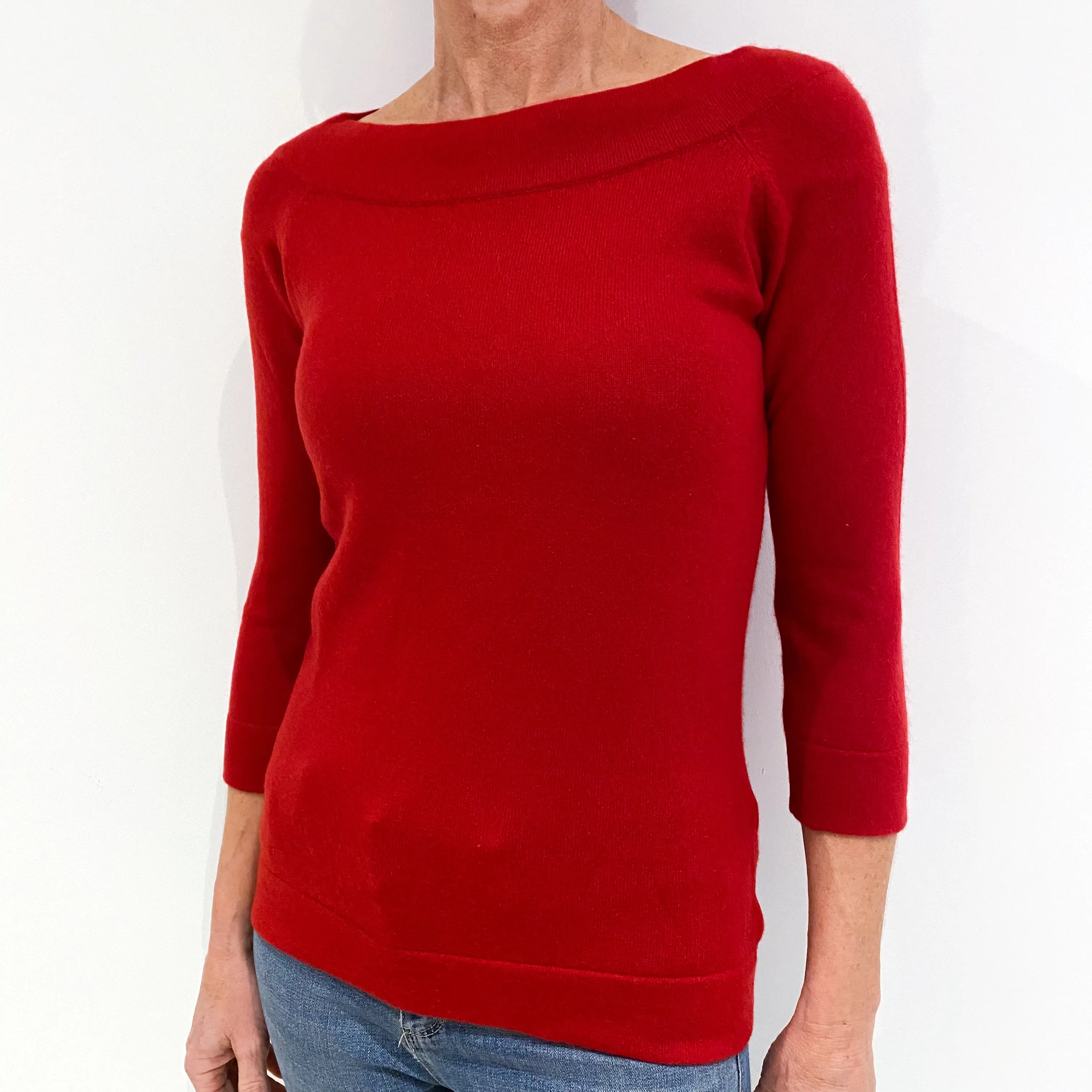 Scarlet Red Cashmere Slashed Crew Neck Jumper Small