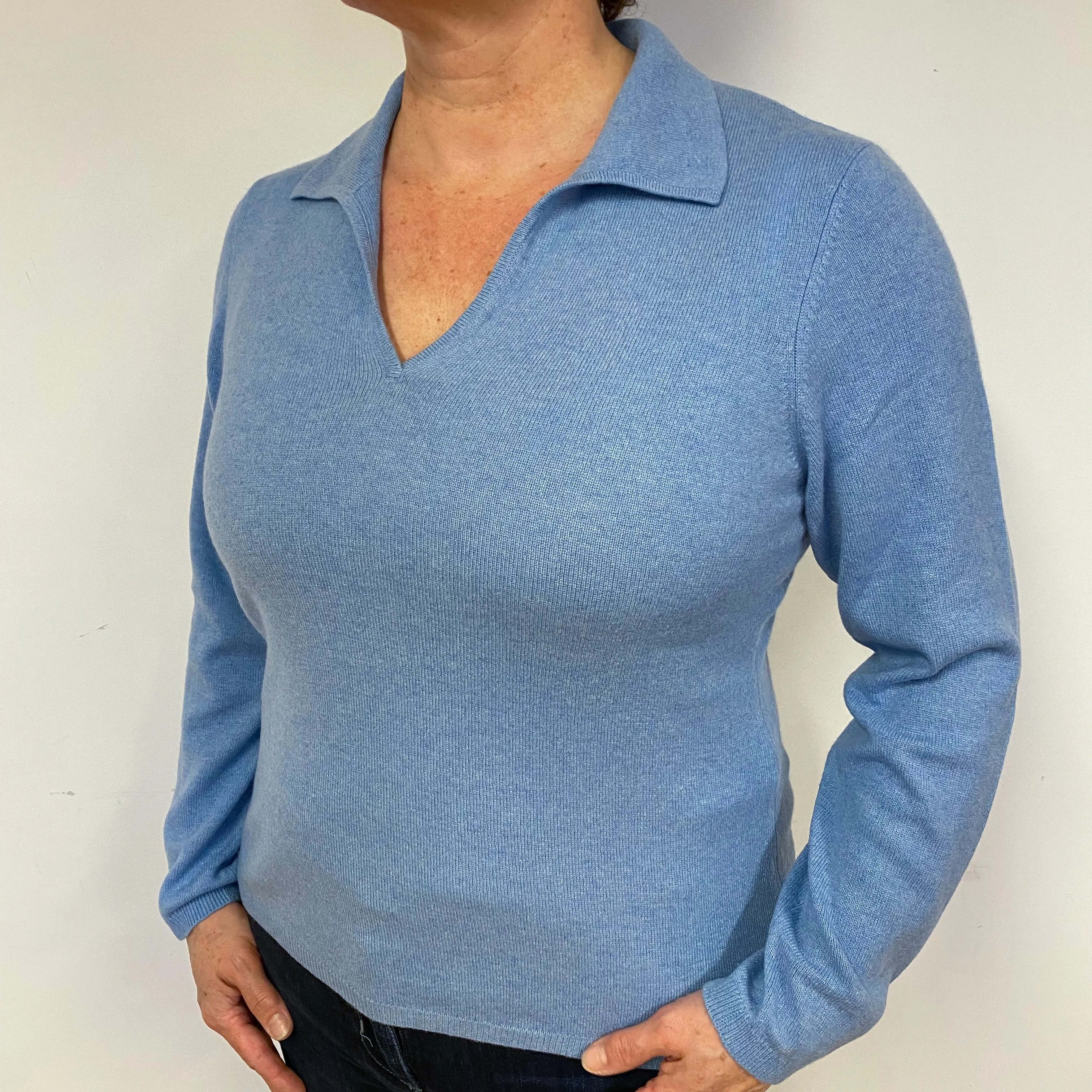 Sky Blue Cashmere V-Neck Jumper Large.