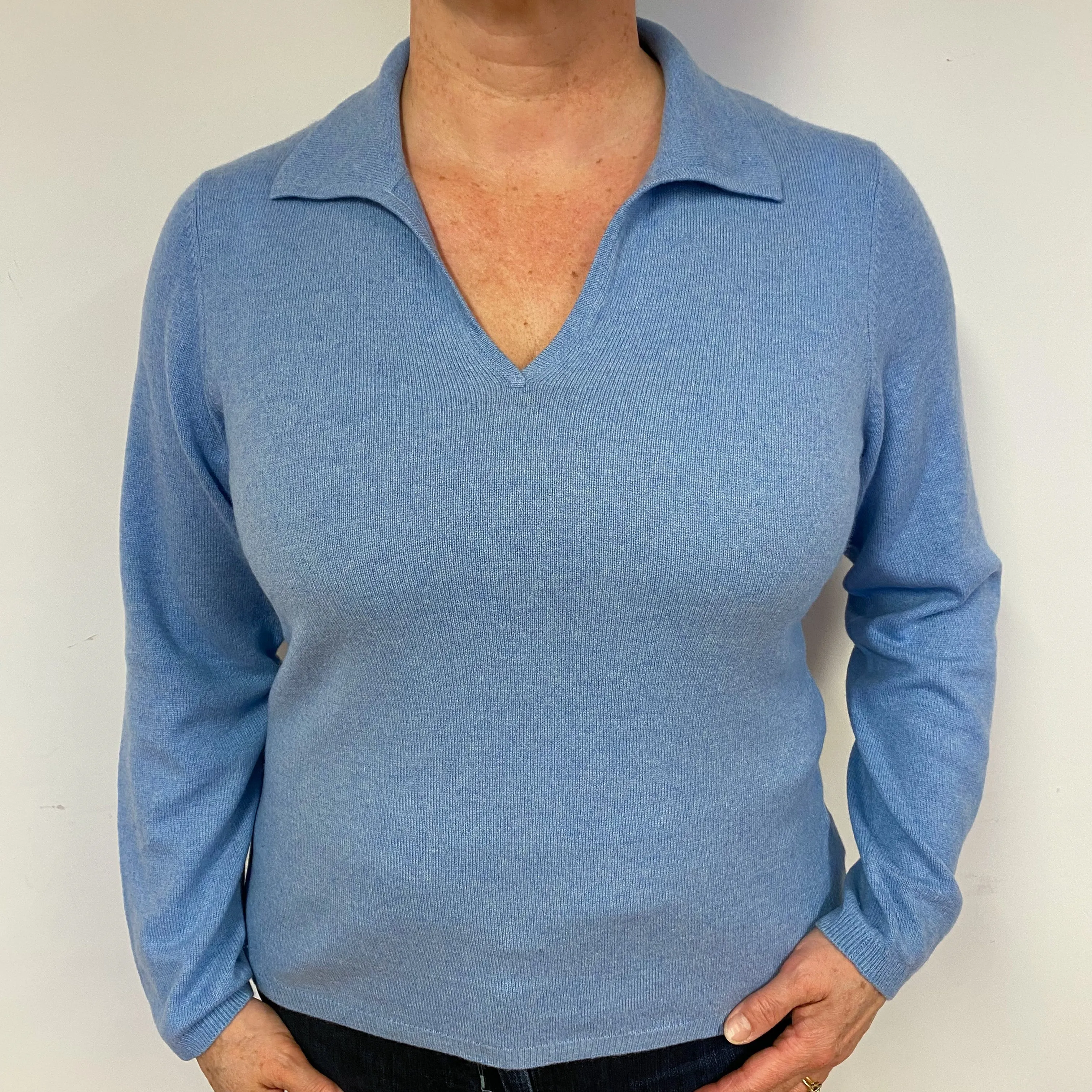 Sky Blue Cashmere V-Neck Jumper Large.
