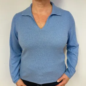 Sky Blue Cashmere V-Neck Jumper Large.