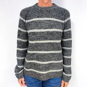 Slate and Mist Grey Chunky Marl Knit Cashmere Crew Neck Jumper Medium