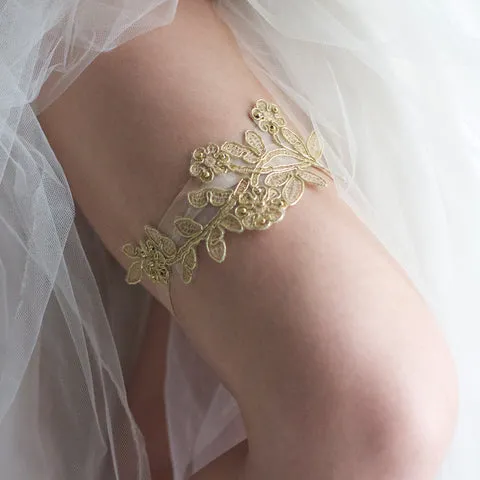 Solid Gold Color Non-Slip Wedding Garter - The Elsie