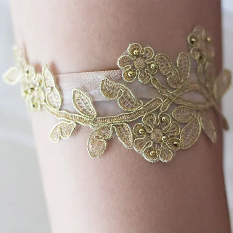 Solid Gold Color Non-Slip Wedding Garter - The Elsie