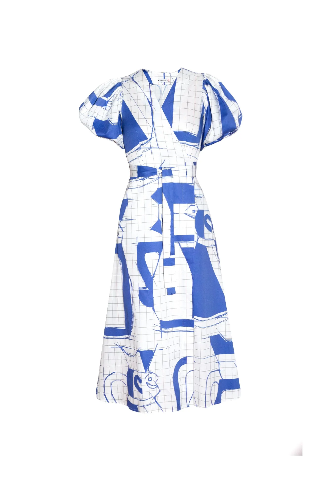 SZOMJAS puff sleeve wrap dress 'Sketch'