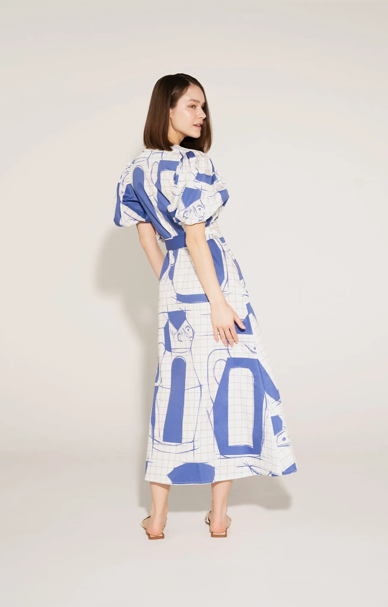 SZOMJAS puff sleeve wrap dress 'Sketch'