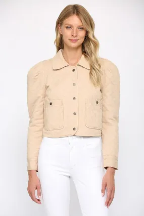 Taupe Puff Slv Quilted Jacket