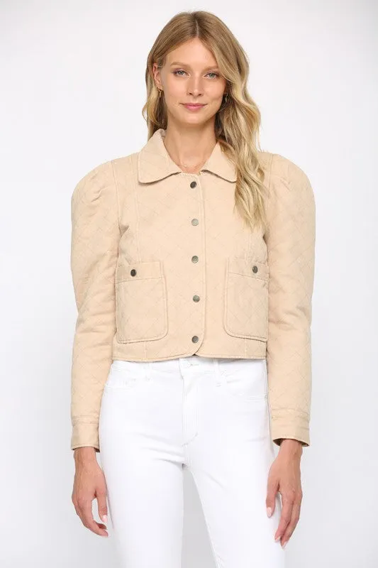 Taupe Puff Slv Quilted Jacket