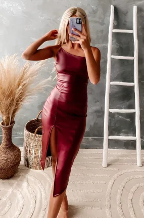 Unstoppable Beauty Faux Leather Bodycon Dress (Burgundy)