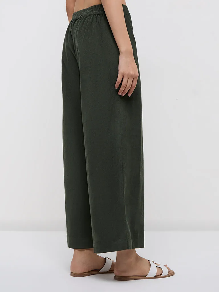 Utsa Olive Corduroy Cotton Ethnic Pants
