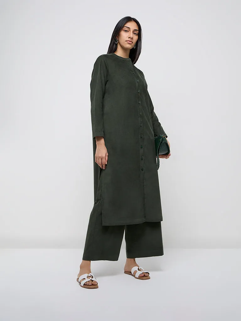 Utsa Olive Corduroy Cotton Ethnic Pants