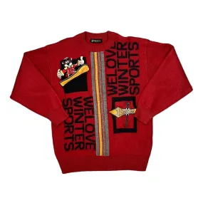 Vintage 90's GRIFONI "We Love Winter Sports" Embroidered Spellout Graphic Knit Crewneck Sweater Jumper