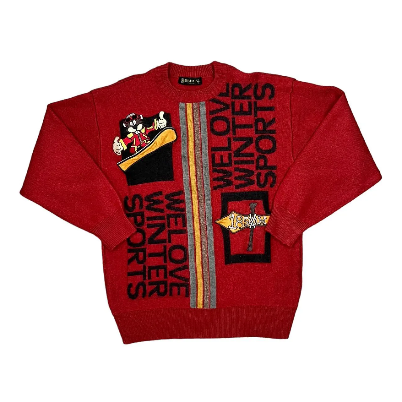 Vintage 90's GRIFONI "We Love Winter Sports" Embroidered Spellout Graphic Knit Crewneck Sweater Jumper