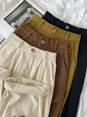 Vintage High Waist Corduroy Pants Classic Baggy Wide Leg Trousers