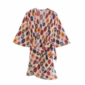 VINTAGE V-NECK WRAP MINI DRESS