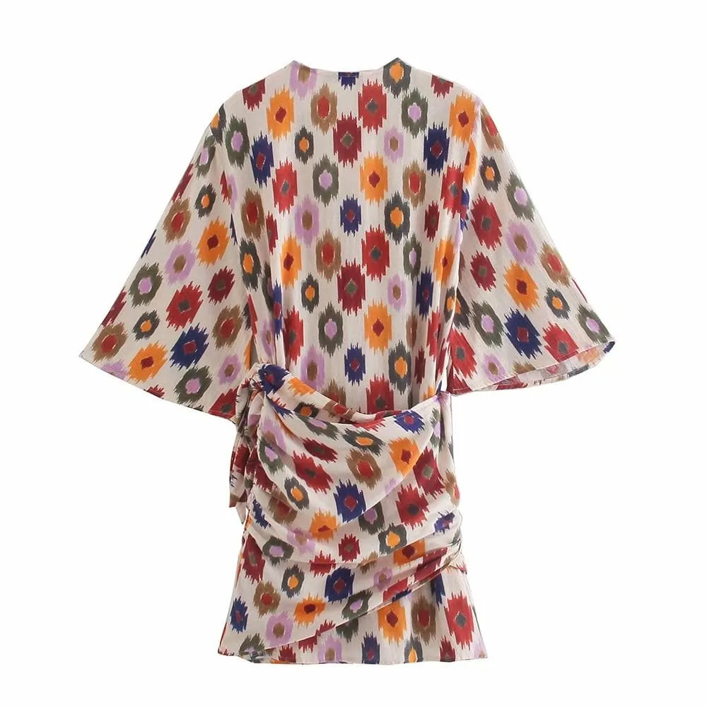 VINTAGE V-NECK WRAP MINI DRESS