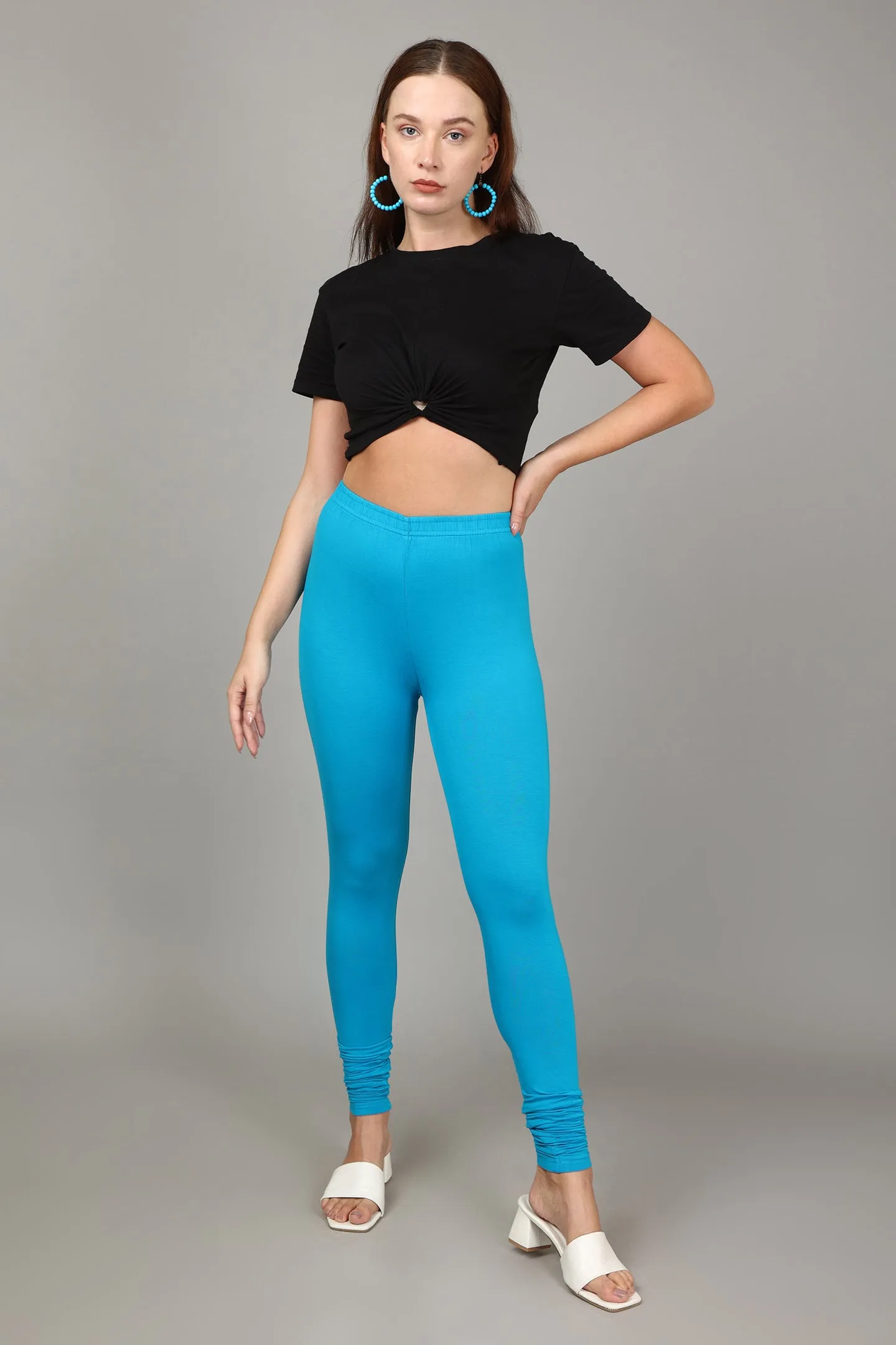 VISCOSE CHURIDAR LEGGINGS - MARINE BLUE